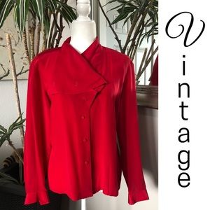 Vintage Sunny Leigh Red Silk Long Sleeve Blouse M